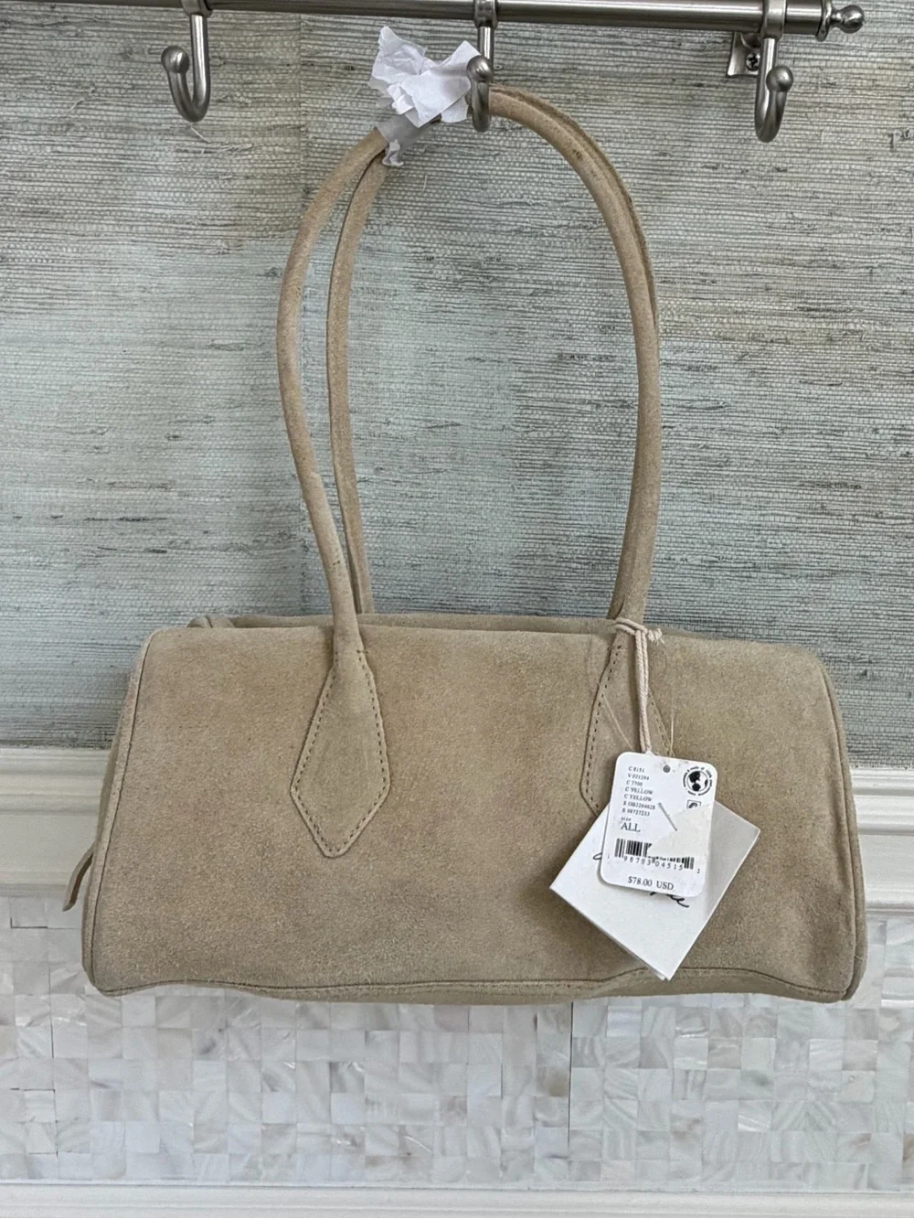 NWT free people sierra suede shoulder bag tote beige tan yellow